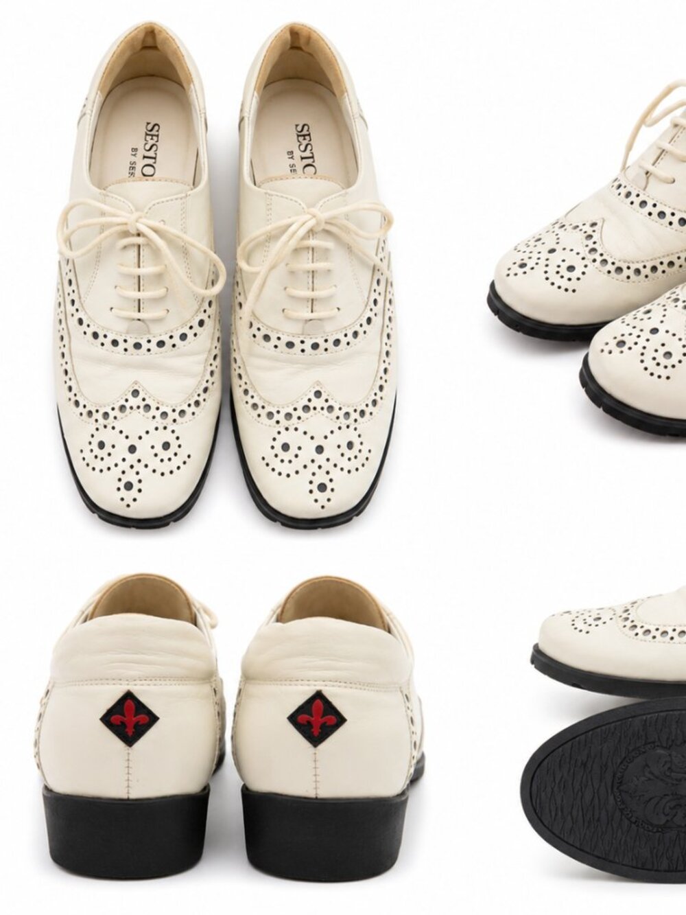 Sesto Meucci by Sesto Vintage Leather Wingtip Oxfords – Cream & Black – Size 5.5